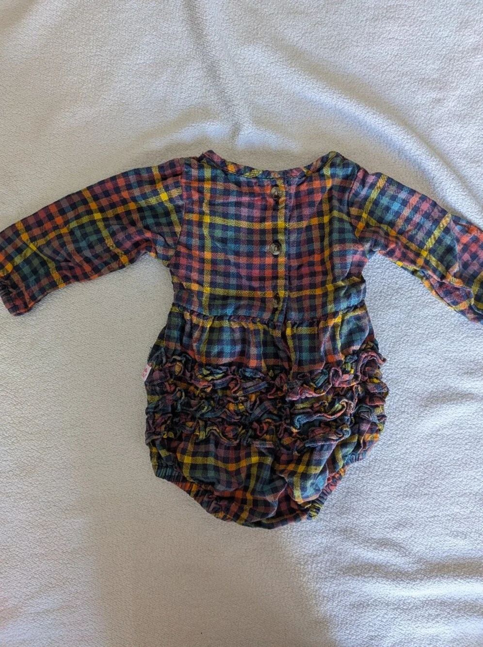 Ruffle Butts Plaid Smocked Long-Sleeve Baby One-Piece - Multicolor Bubble